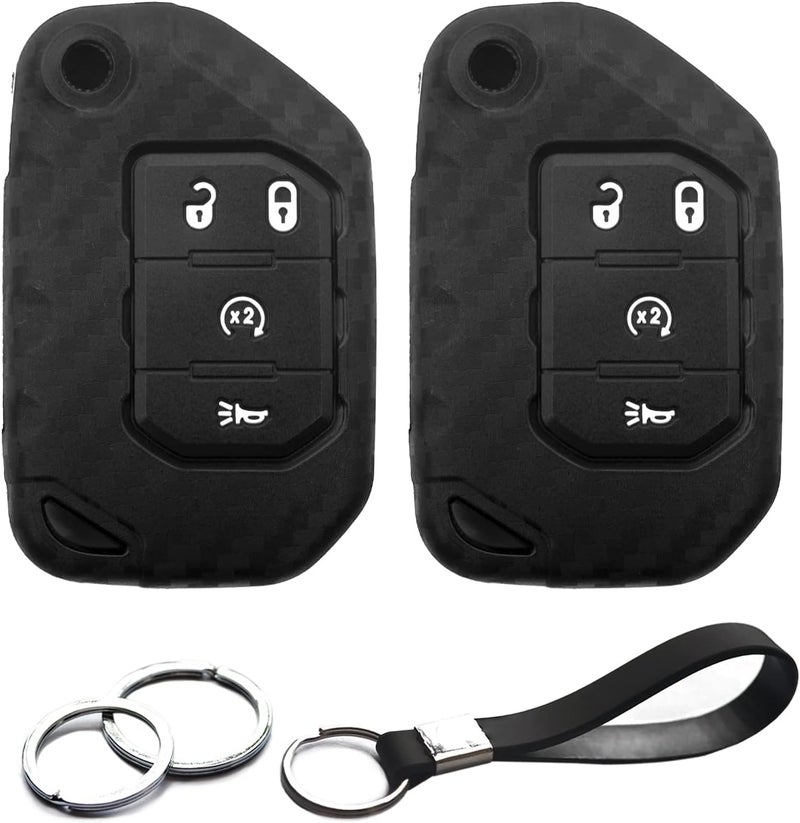 INFIPAR 2pcs Silicone Key Fob Cover for Jeep Wrangler JL Gladiator JT - Carbon Fiber Look - Image 1