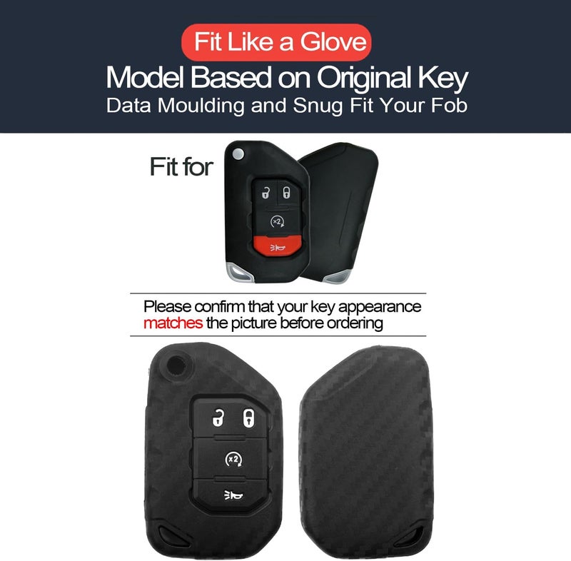 INFIPAR 2pcs Silicone Key Fob Cover for Jeep Wrangler JL Gladiator JT - Carbon Fiber Look - Image 2