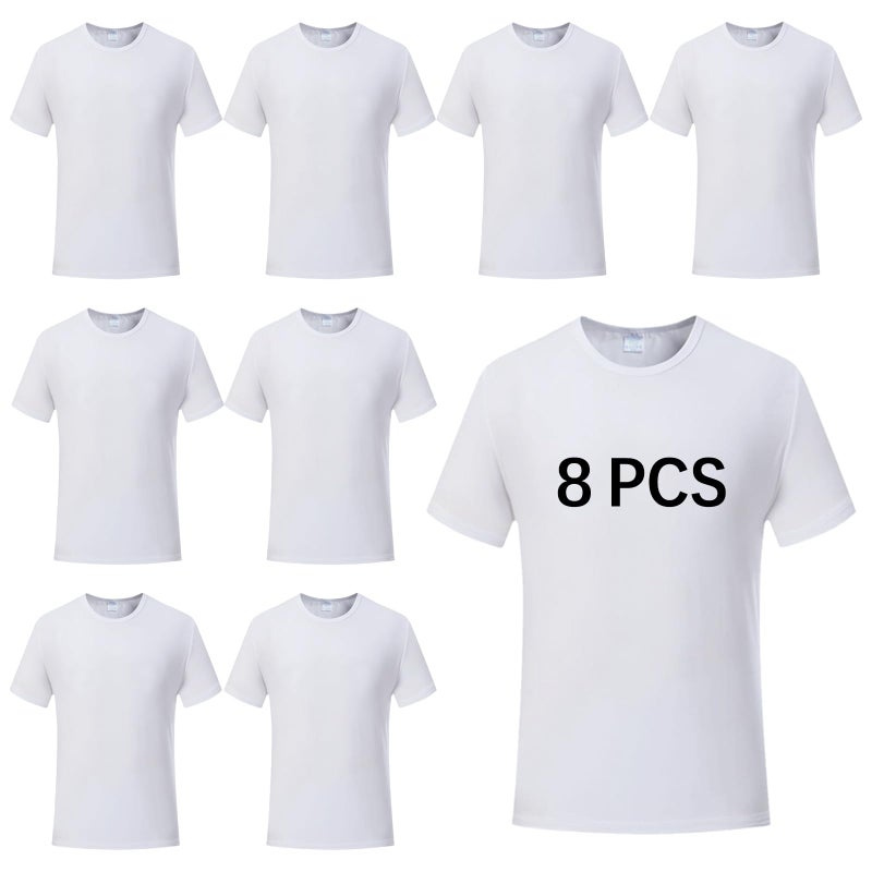 ORJ 8 PCS Unisex tshirts for adults Sublimation Blank T Shirt White Polyester Shirts Crew Neck Short Sleeve for Sublimation - Image 1