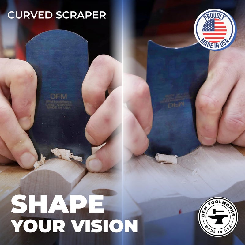 DFM Tool Works Blue Curved Cabinet Scraper Cards - Cabinet Scraper for Woodworking, Card Scraper Tool for Precision and Fine Finishes - Ideal Tool for Woodworking Projects - Made in USA (Set of 3) - Image 5