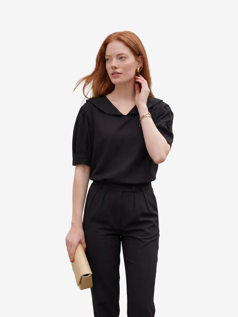 MY FASHION Black MY FASHION Shawl Collar Buttoned Two-Piece Coord Set for Women | Best Price UAE
