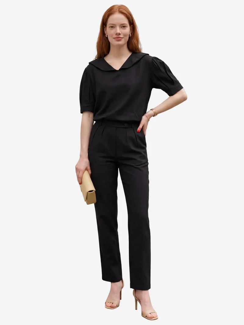 MY FASHION Black MY FASHION Shawl Collar Buttoned Two-Piece Coord Set for Women | Best Price UAE