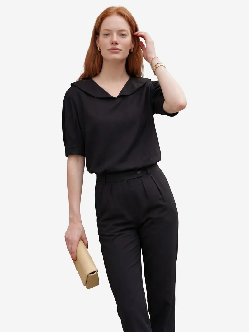 MY FASHION Black MY FASHION Shawl Collar Buttoned Two-Piece Coord Set for Women | Best Price UAE