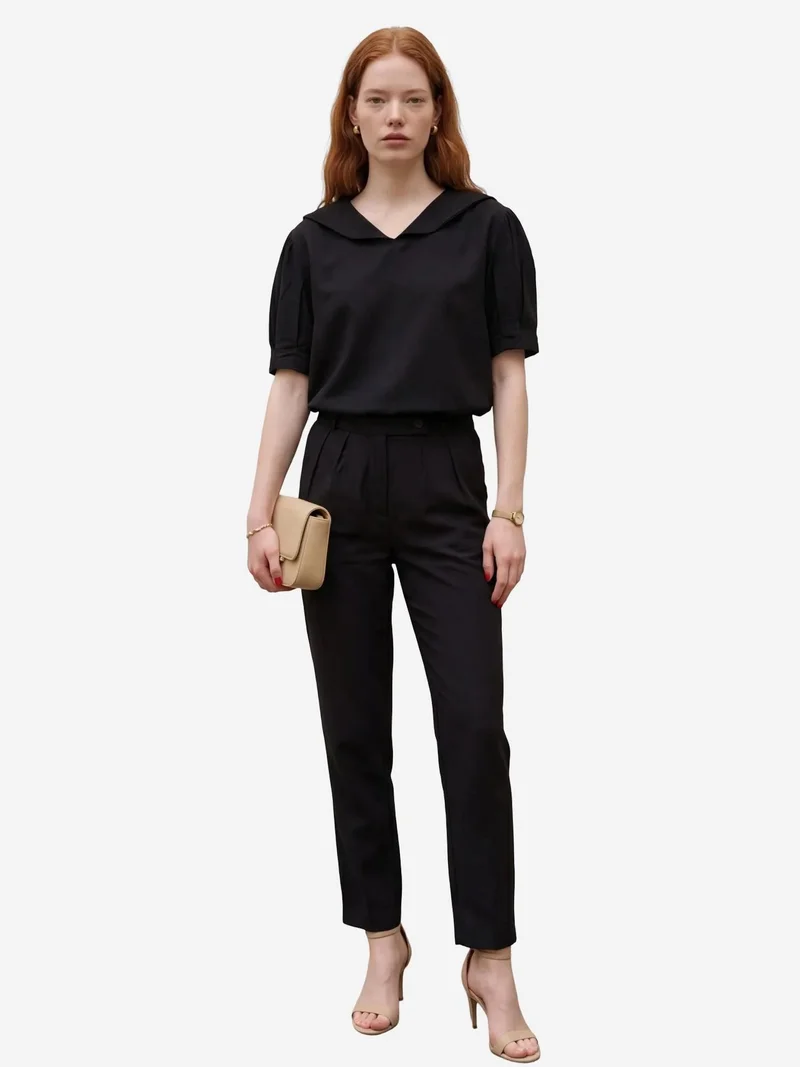 MY FASHION Black MY FASHION Shawl Collar Buttoned Two-Piece Coord Set for Women | Best Price UAE