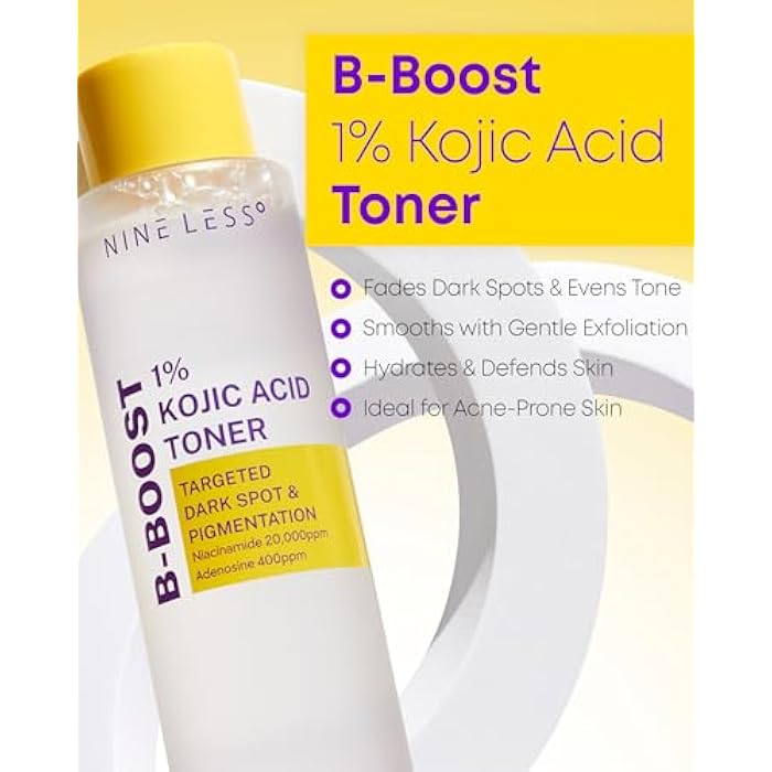 NINELESS B-Boost 1% Kojic Acid Toner with 2% Niacinamide for Dark Spot Correction - Korean Skincare for All Skin Types - Formula with Adenosine & Probiotics - 6.76 fl. oz. - Image 2