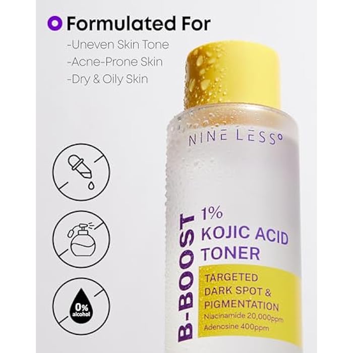 NINELESS B-Boost 1% Kojic Acid Toner with 2% Niacinamide for Dark Spot Correction - Korean Skincare for All Skin Types - Formula with Adenosine & Probiotics - 6.76 fl. oz. - Image 5