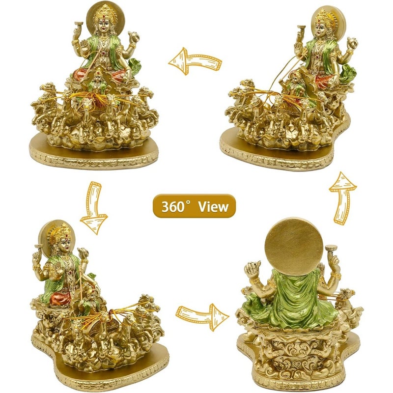 Hindu God Lord Surya Statue - India Home Temple Mandir Puja Idol Pooja Item Indian Diwali Decor Murti Staue Religious Meditation Yoga Room Altar Decoration Handicraft Figurine - Image 2
