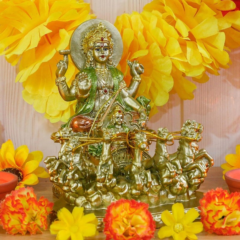 Hindu God Lord Surya Statue - India Home Temple Mandir Puja Idol Pooja Item Indian Diwali Decor Murti Staue Religious Meditation Yoga Room Altar Decoration Handicraft Figurine - Image 4