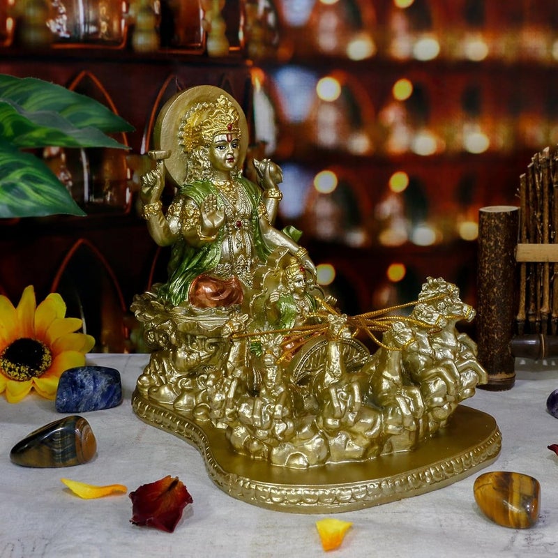 Hindu God Lord Surya Statue - India Home Temple Mandir Puja Idol Pooja Item Indian Diwali Decor Murti Staue Religious Meditation Yoga Room Altar Decoration Handicraft Figurine - Image 3