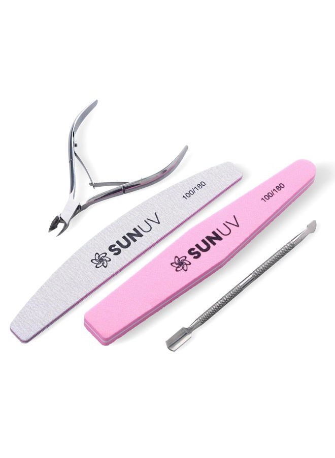 SUNUV 4PCS Cuticle Nippers, Cuticle Pusher with Nail File and Buffer Set, Cuticle Remover with Cuticle Trimmer, Cuticle Cutter, Professional Stainless Steel Durable Pedicure Manicure Nail Care Tools - Image 1