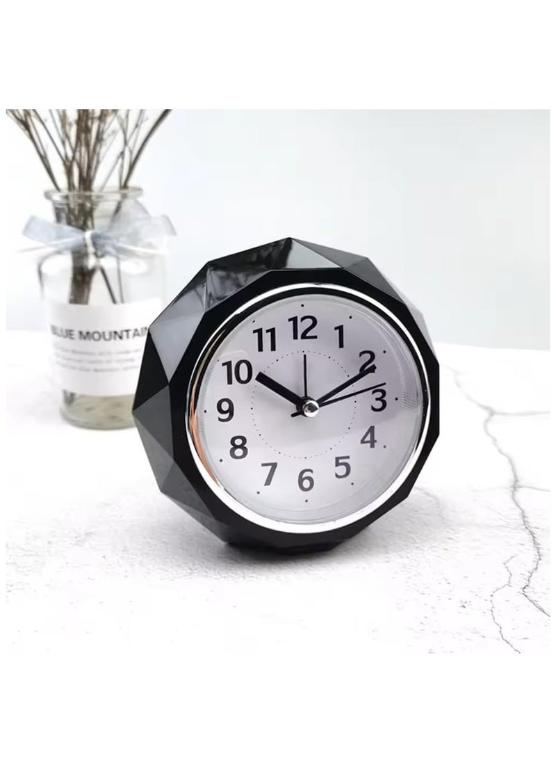 Rubik - Alarm Clock LED Light, Silent Non-Ticking Quartz Analog Clock Diamond Cut Texture for Desk Table Bedrooms Bedside (Black) - Image 1