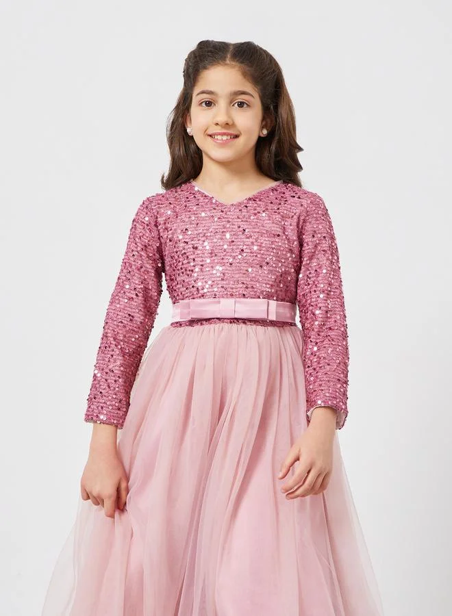 Take Two Girls Embellished Sequined Bow Maxi Dress