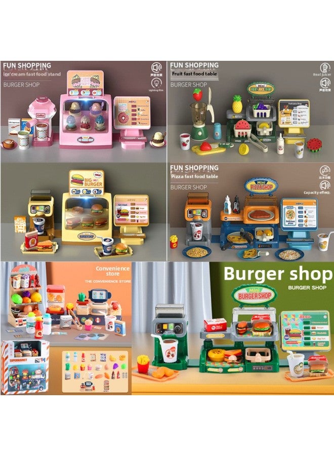 Children's Simulation Ice Cream Pizza Hamburger Juicer Cash Register Coffee Machine Supermarket Shopping Play Toys-Color:3-in -1 Pizza Table (window Box) 2283  - Image 2