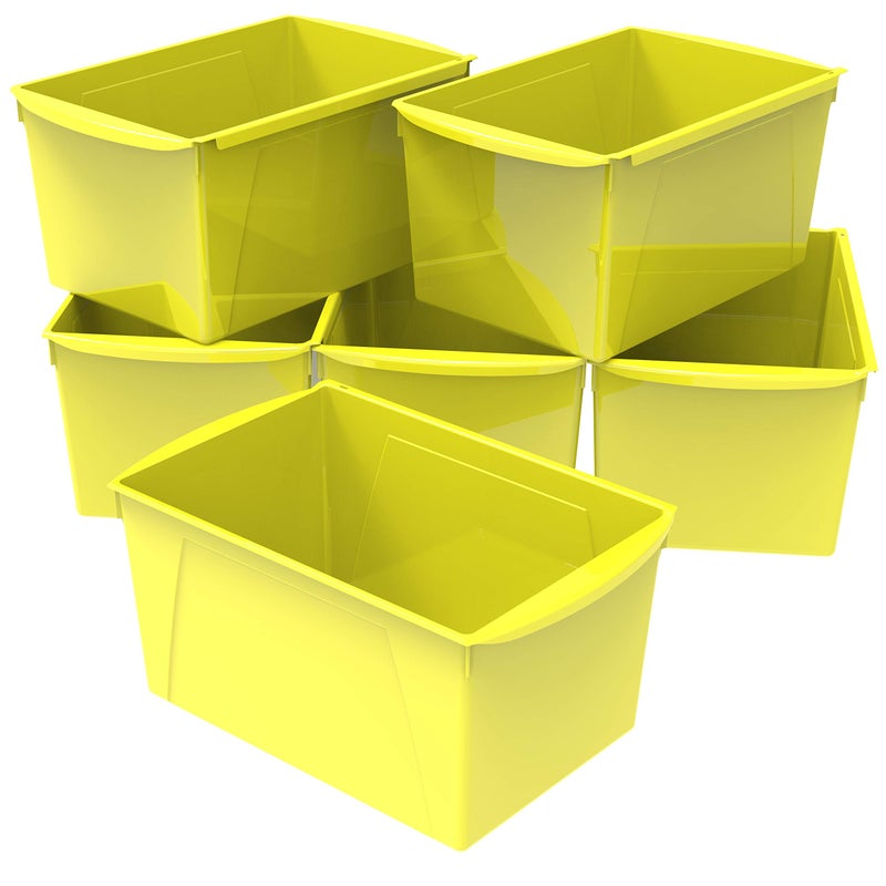 Storex ExtraLarge Book Bin Interlocking Plastic Organizer for Home Office and Classroom Yellow 6Pack 71132U06C