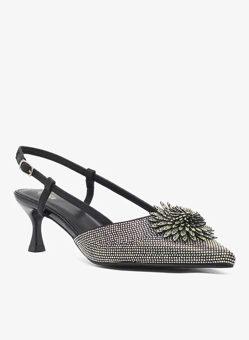 Ella Limited Edition Black Diamante Pointed Sling Back Classic Pumps for Women | Best Price UAE