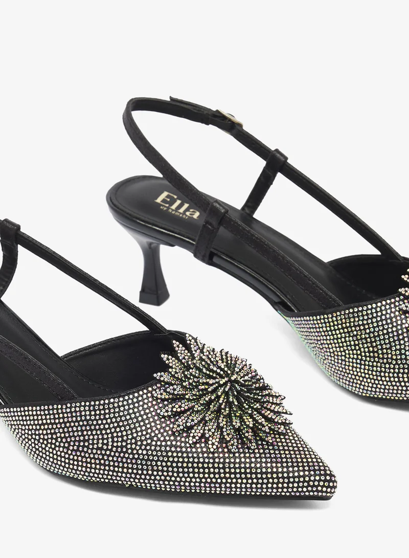 Ella Limited Edition Black Diamante Pointed Sling Back Classic Pumps for Women | Best Price UAE