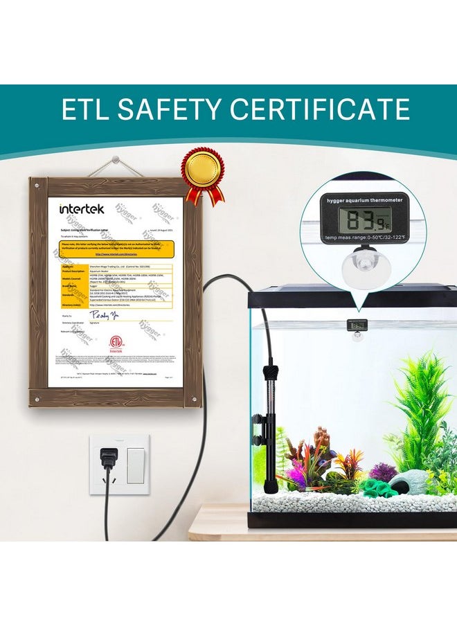 Hygger hygger ETL Certification Aquarium Heater, 50W/100W/200W/300W Submersible Fish Tank Thermostat Heater with Firm Double Pair Suction Cups for Coral Saltwater and Freshwater Tank with Thermometer (50W)  - Image 2