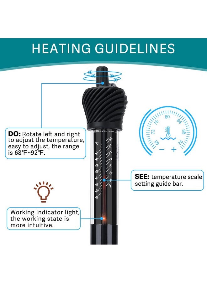 Hygger hygger ETL Certification Aquarium Heater, 50W/100W/200W/300W Submersible Fish Tank Thermostat Heater with Firm Double Pair Suction Cups for Coral Saltwater and Freshwater Tank with Thermometer (50W)  - Image 4