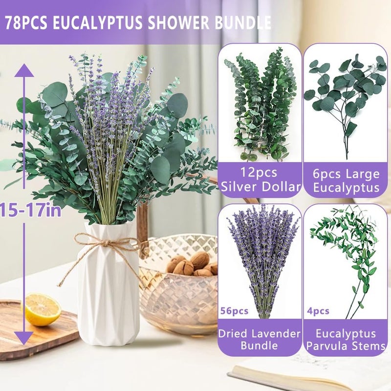 DTXMOH Shower Eucalyptus Hanging, 78pcs Preserved Fresh Eucalyptus Branches and Dried Lavender Bundle for Shower Plant, Bathroom SPA - Image 3