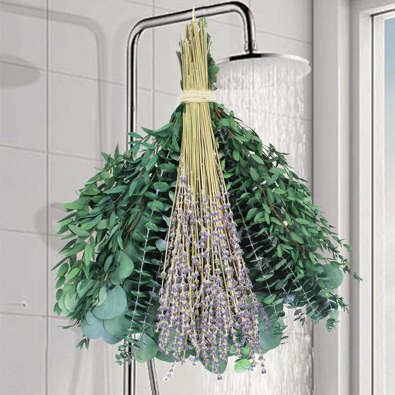 DTXMOH Shower Eucalyptus Hanging, 78pcs Preserved Fresh Eucalyptus Branches and Dried Lavender Bundle for Shower Plant, Bathroom SPA - Image 1