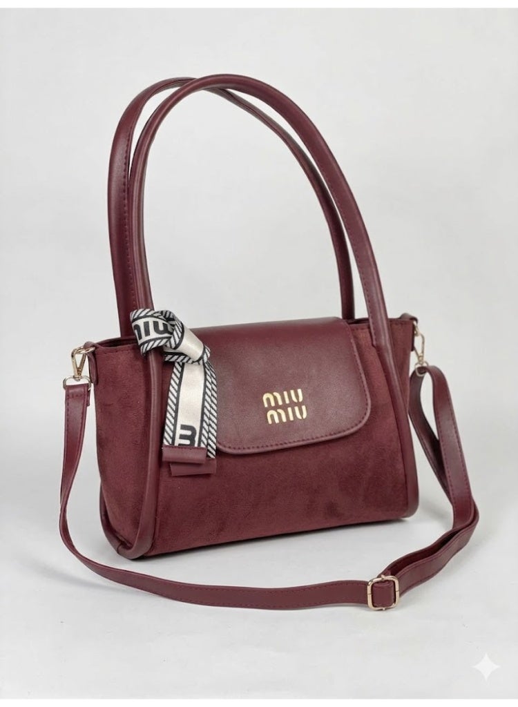 Miu Miu Duo-Texture Suede and Leather Top-Handle Bag – Burgundy Red