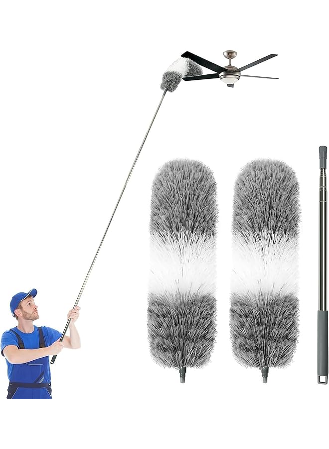 erorex Telescopic Dusting Duster 2-Pack - Off-White Complete Set (2.8m) + Off-White Replacement Heads,Static dusting tool for ceiling fans, high walls, cars, furniture and tight spaces, Home Kitc - Image 1