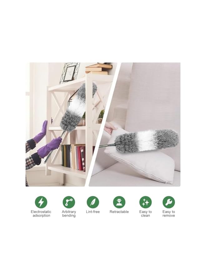 erorex Telescopic Dusting Duster 2-Pack - Off-White Complete Set (2.8m) + Off-White Replacement Heads,Static dusting tool for ceiling fans, high walls, cars, furniture and tight spaces, Home Kitc - Image 4