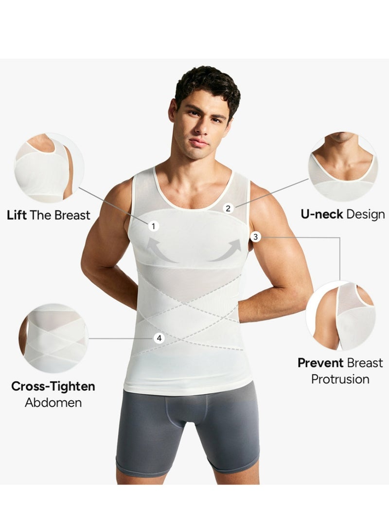 يوجي قميص الضغط للرجال التخسيس Undershirt جسم Shaper دبابة أعلى أكمام Shapewear سترة الرجال الأبيض L - Image 3