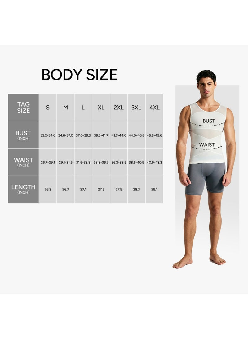 يوجي قميص الضغط للرجال التخسيس Undershirt جسم Shaper دبابة أعلى أكمام Shapewear سترة الرجال الأبيض L - Image 4