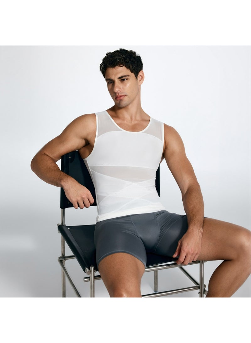 يوجي قميص الضغط للرجال التخسيس Undershirt جسم Shaper دبابة أعلى أكمام Shapewear سترة الرجال الأبيض L - Image 5