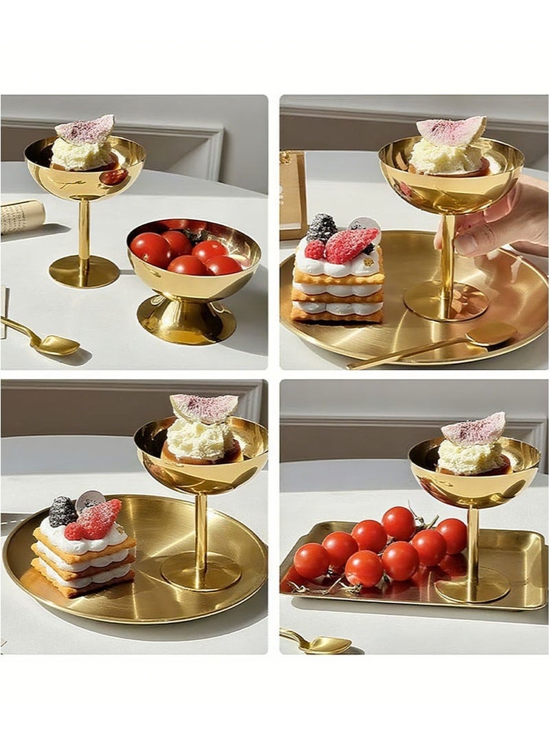 Apustim 4 piece ice cream cup，stainless steel dessert cup，sauce bowl，mini round foot yogurt snack candy cup，suitable for salad fruit pudding party （Golden） - Image 5