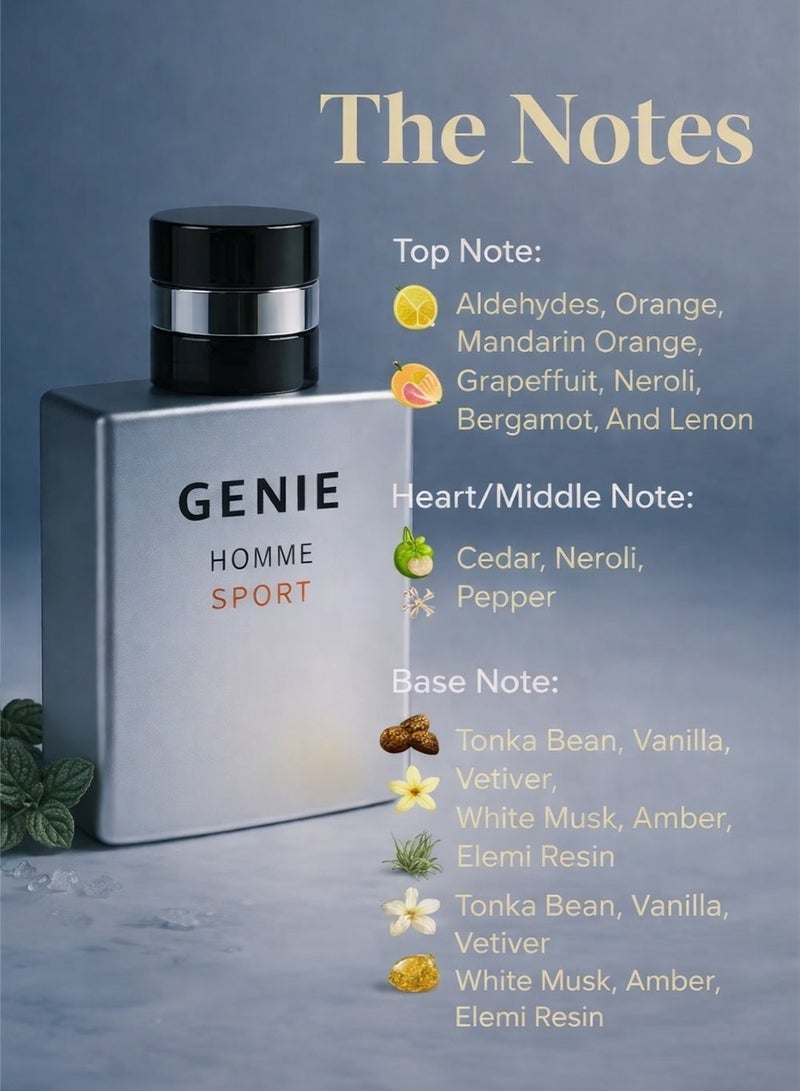 Genie Collection Homme Sport No. 1014 EDP | Long Lasting Men’s Perfume | Fresh, Sporty & Sophisticated Fragrance for Men, 25ml - Image 2