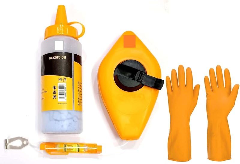 تريدجيت مجموعة بكرات خط الطباشير للبناء، خط بطول 15 مترًا/50 قدمًا، مسحوق طباشير أزرق 130 جرامًا، ميزان كحولي - Image 1