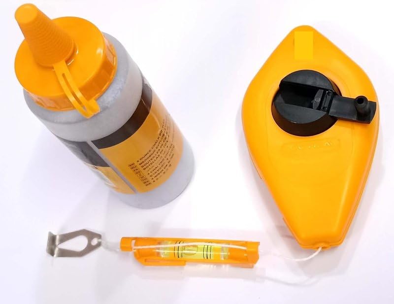 تريدجيت مجموعة بكرات خط الطباشير للبناء، خط بطول 15 مترًا/50 قدمًا، مسحوق طباشير أزرق 130 جرامًا، ميزان كحولي - Image 2