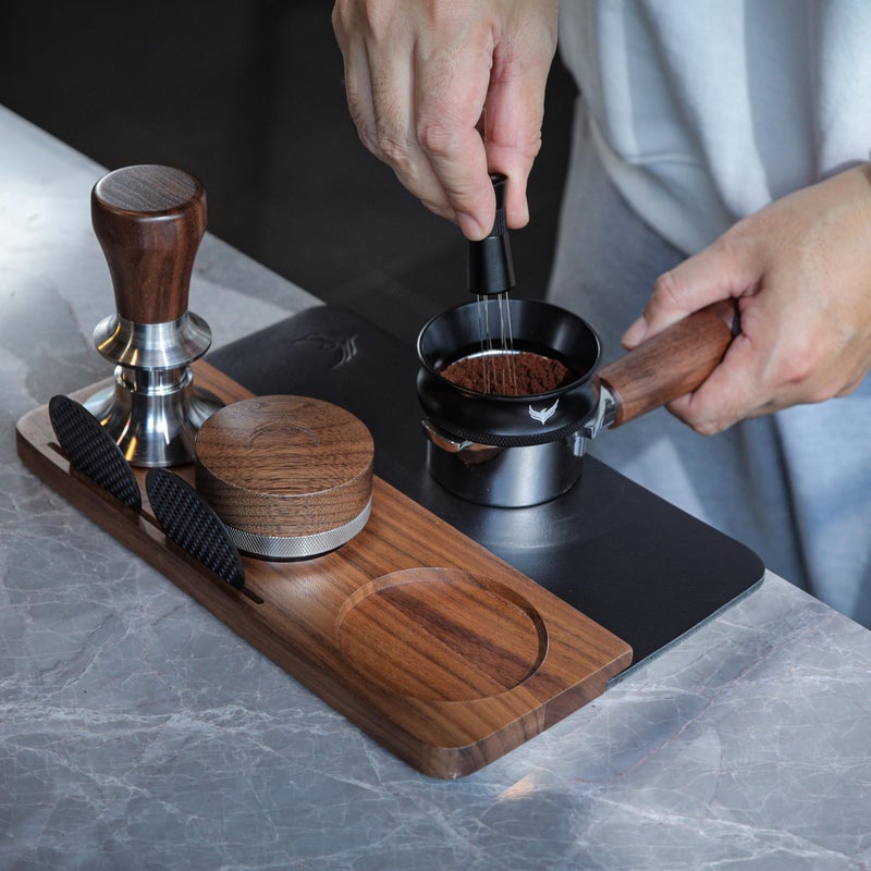 KNODOS 54mm Tamping Mat For Breville Espresso Machine Accessories Walnut & Leather Tamp Station Organizer with Multi-Slot Design for Espresso Tools Tamper, Distributor, Funnel & Puck Screens - Image 4