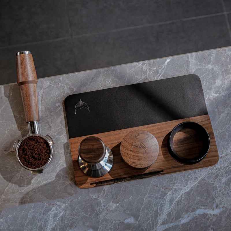 KNODOS 54mm Tamping Mat For Breville Espresso Machine Accessories Walnut & Leather Tamp Station Organizer with Multi-Slot Design for Espresso Tools Tamper, Distributor, Funnel & Puck Screens - Image 2