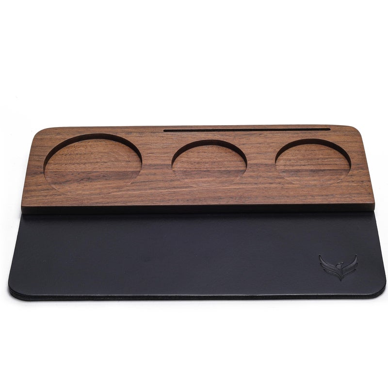 KNODOS 54mm Tamping Mat For Breville Espresso Machine Accessories Walnut & Leather Tamp Station Organizer with Multi-Slot Design for Espresso Tools Tamper, Distributor, Funnel & Puck Screens - Image 1
