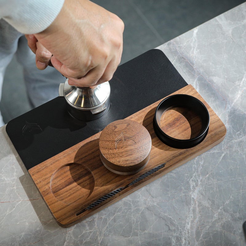 KNODOS 54mm Tamping Mat For Breville Espresso Machine Accessories Walnut & Leather Tamp Station Organizer with Multi-Slot Design for Espresso Tools Tamper, Distributor, Funnel & Puck Screens - Image 5
