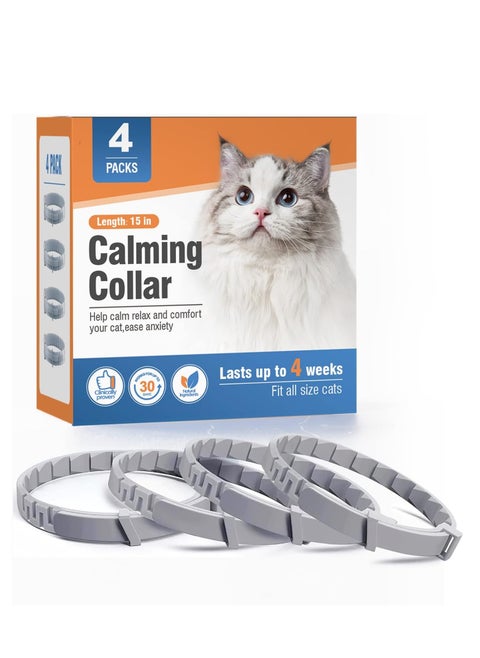 4 Packs Cat Calming Collar for Cats Pheromone Collar Efficient Relieve Reduce Anxiety Stress Pheromones Calm Relaxing Comfortable Collars Long-Lasting 30 Days Adjustable Breakaway Design Gray