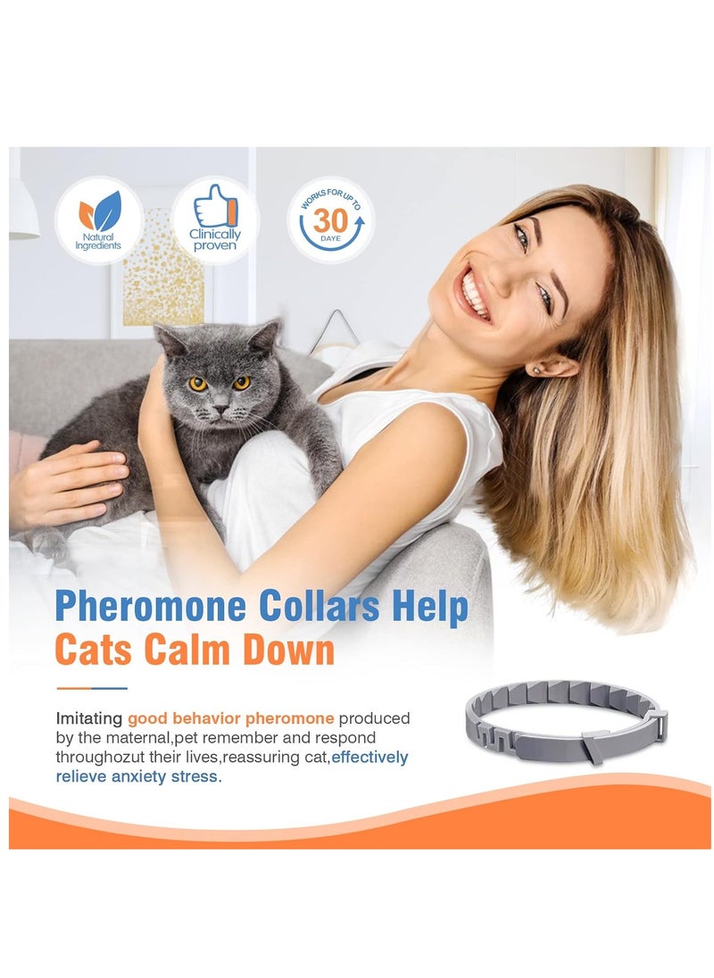 4 Packs Cat Calming Collar for Cats Pheromone Collar Efficient Relieve Reduce Anxiety Stress Pheromones Calm Relaxing Comfortable Collars Long-Lasting 30 Days Adjustable Breakaway Design Gray