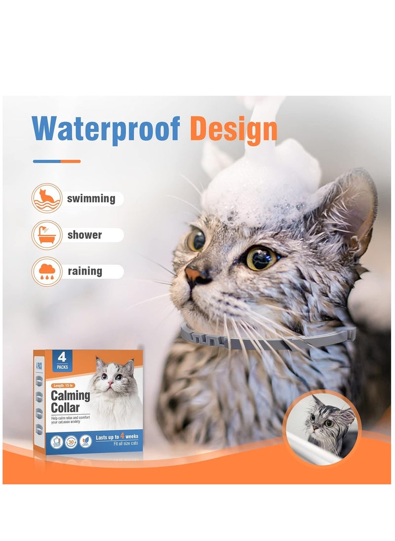 4 Packs Cat Calming Collar for Cats Pheromone Collar Efficient Relieve Reduce Anxiety Stress Pheromones Calm Relaxing Comfortable Collars Long-Lasting 30 Days Adjustable Breakaway Design Gray