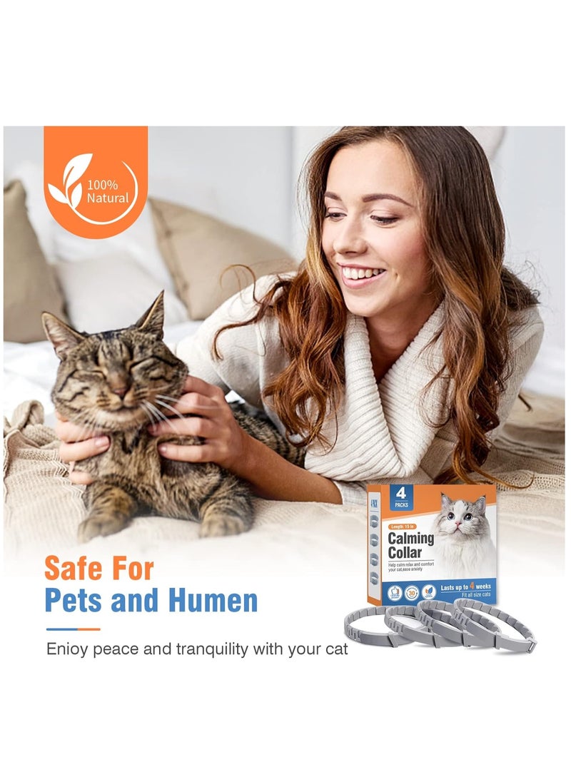 4 Packs Cat Calming Collar for Cats Pheromone Collar Efficient Relieve Reduce Anxiety Stress Pheromones Calm Relaxing Comfortable Collars Long-Lasting 30 Days Adjustable Breakaway Design Gray