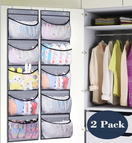 KEETDY Hanging Shelves Over the Door Organizer Storage for Closet with 5 Pockets Organizer for Bedroom Bathroom, 2 Pack（Grey） - Image 3