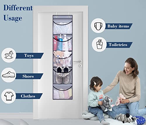 KEETDY Hanging Shelves Over the Door Organizer Storage for Closet with 5 Pockets Organizer for Bedroom Bathroom, 2 Pack（Grey） - Image 4