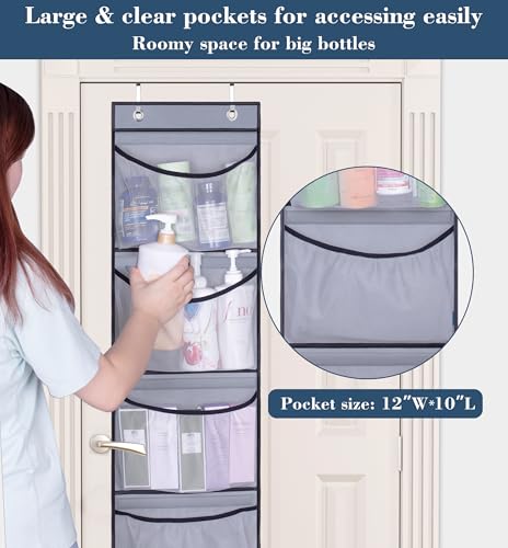 KEETDY Hanging Shelves Over the Door Organizer Storage for Closet with 5 Pockets Organizer for Bedroom Bathroom, 2 Pack（Grey） - Image 5