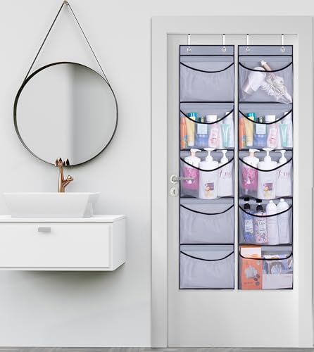 KEETDY Hanging Shelves Over the Door Organizer Storage for Closet with 5 Pockets Organizer for Bedroom Bathroom, 2 Pack（Grey） - Image 2