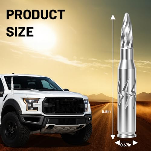 Lenareli 5.5in Chrome Bullet Antenna 50 Cal Truck Antenna Fittings， Fit for Ford F150 F250 F350 Raptor/Dodge RAM 1500 2500 3500/Chevrolet Silverado & GMC Majority Short Replacement Antenna (Chrome) - Image 2