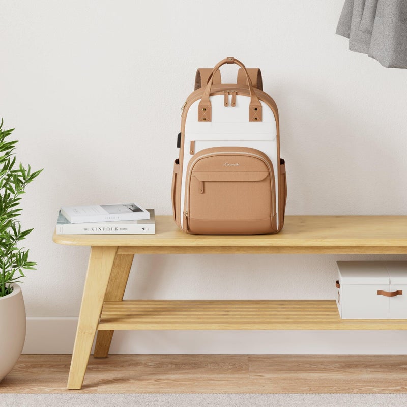 LOVEVOOK Laptop Backpack for Women, Waterproof 15.6 inch Work Bag Womens Rucksack with Anti-theft Zipper & USB Port, Fashion Ladies Backpacks Back Pack Womans for Travel School College Business Brown - Image 2