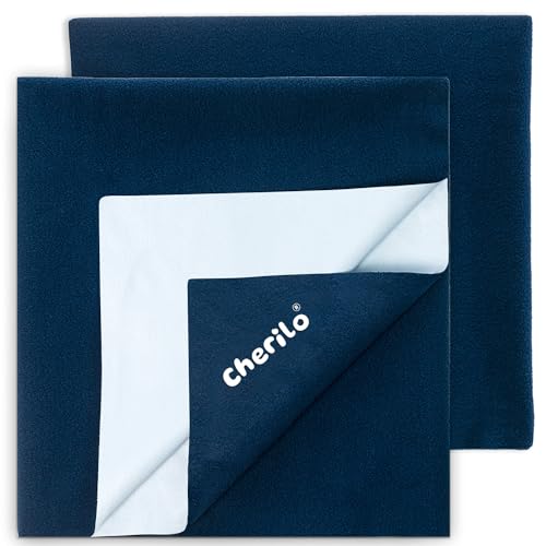 Cherilo Quick Dry Waterproof Protector Baby Dry Sheets, Small (50cm X 70cm)| Navy Blue, Pack of 2 - Image 1