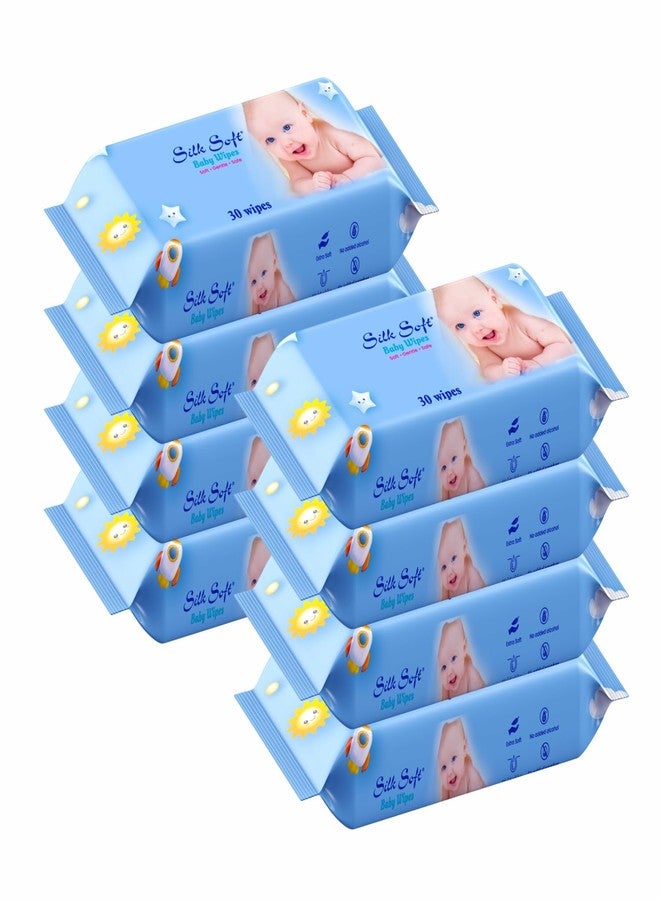 Silk Soft Baby Wet Wipes - 240 Wipes (30 x 8 Packs) | Fragrance-Free, Alcohol-Free & Hypoallergenic | Extra Thick, Moisturizing & Gentle on Sensitive Baby Skin - Image 1